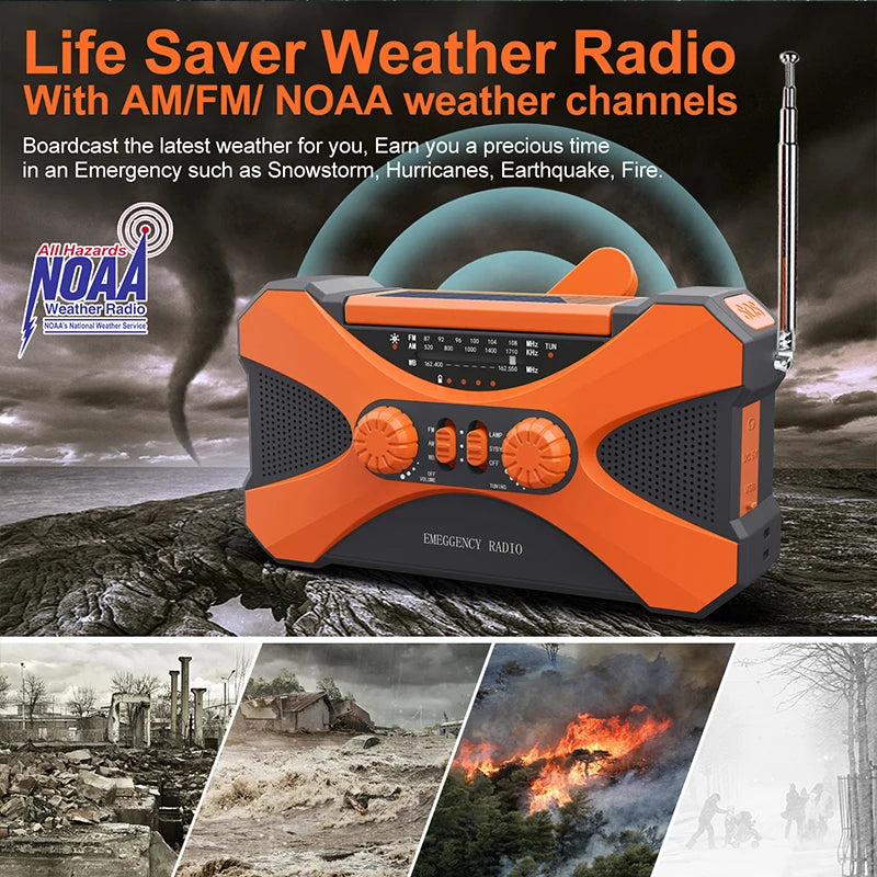 Multifunctional Hand Crank Radio with Solar USB Charging