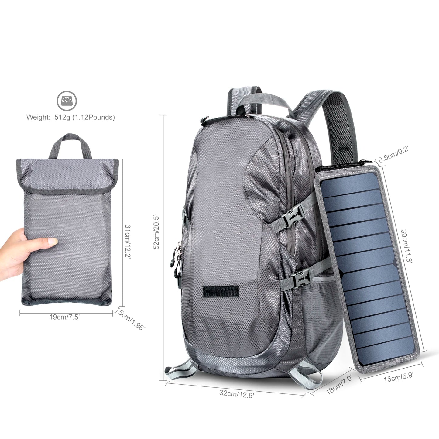 Foldable Backpack with 5V Power Supply 6.5W Solar Panel