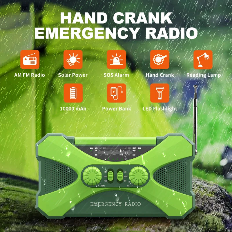 Multifunctional Hand Crank Radio with Solar USB Charging