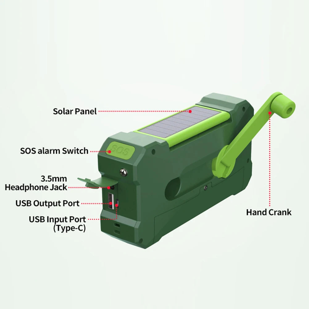 Multifunctional Hand Crank Radio with Solar USB Charging