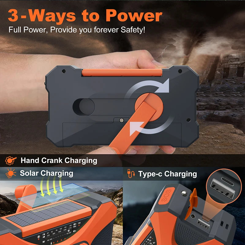 Multifunctional Hand Crank Radio with Solar USB Charging