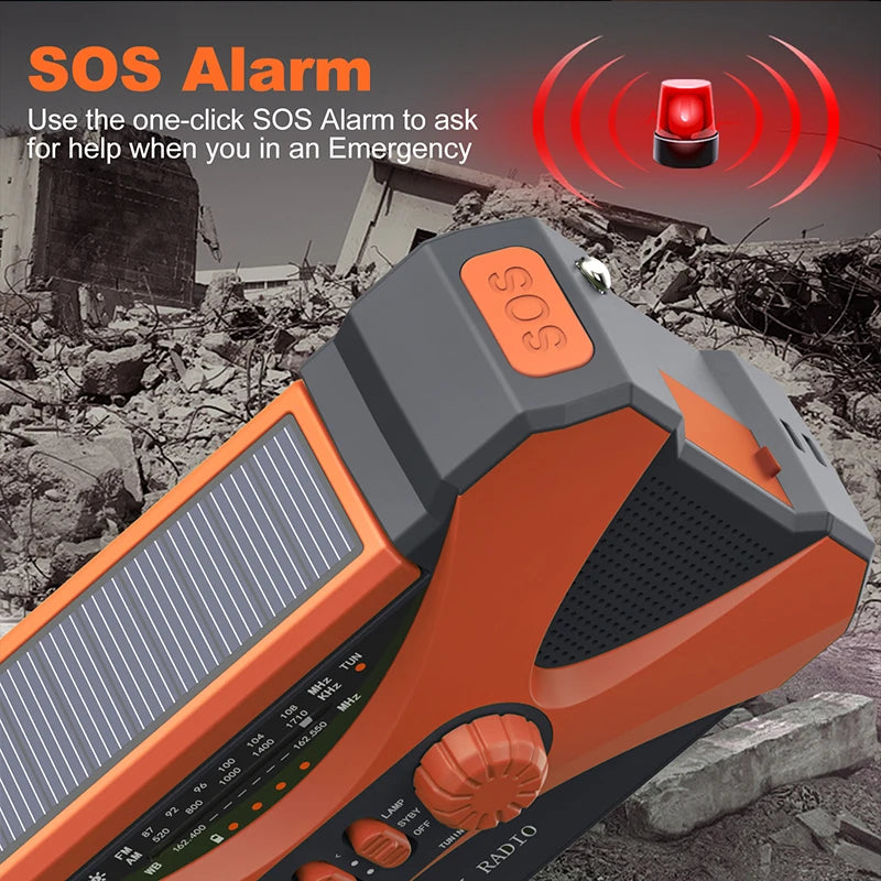 Multifunctional Hand Crank Radio with Solar USB Charging