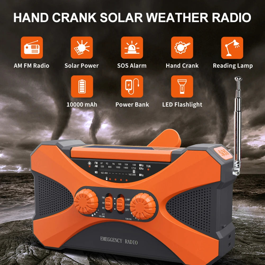 Multifunctional Hand Crank Radio with Solar USB Charging